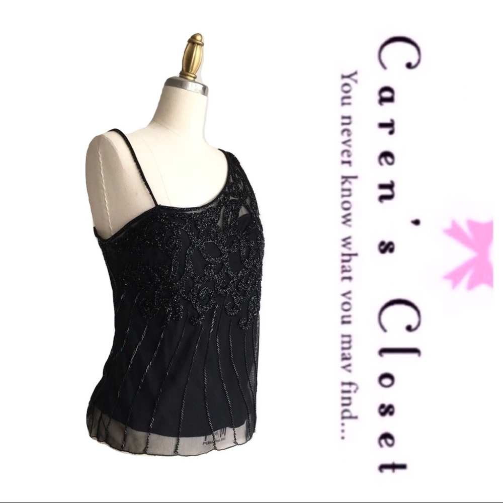 Vintage Black Beaded One Shoulder Stretch Top - Picture 2 of 5